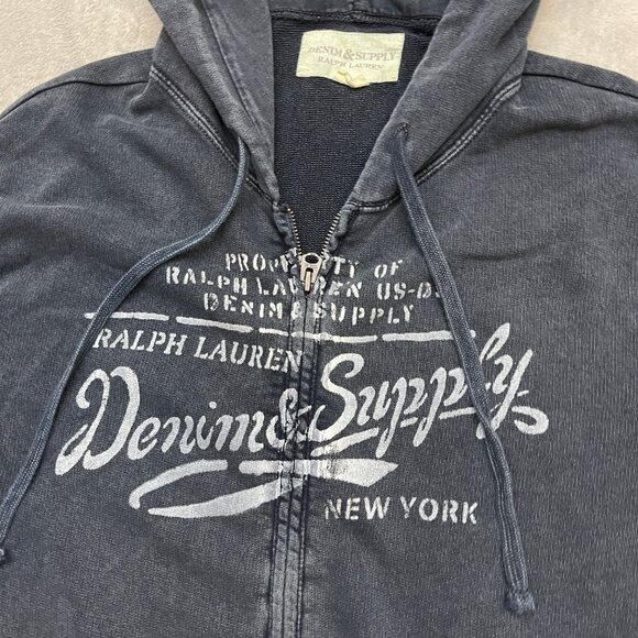 Ralph Lauren Denim And Supply New York Distressed Zip Up Hoodie Mens Size 2XL - Picture 2 of 8